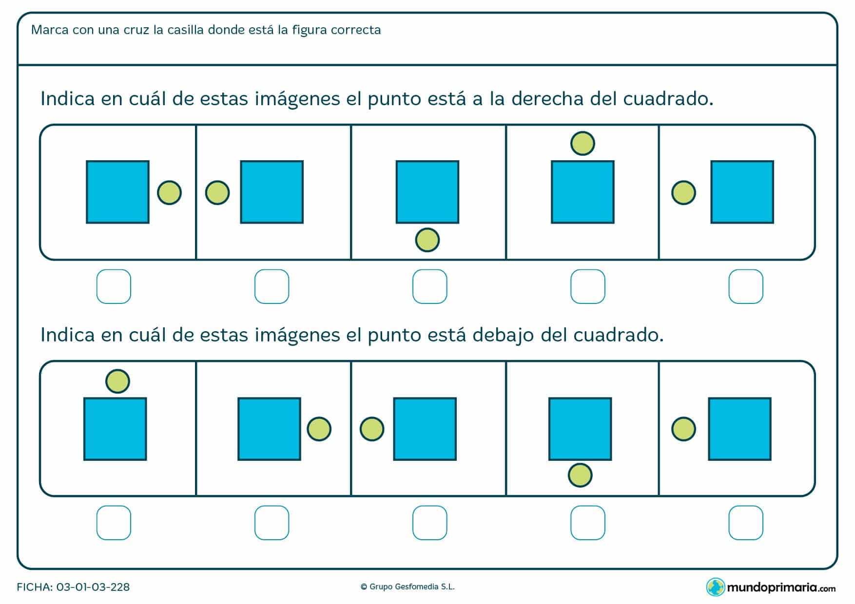 Ficha de localizar el punto en el que hay que marcar la casilla que corresponde a la figura.