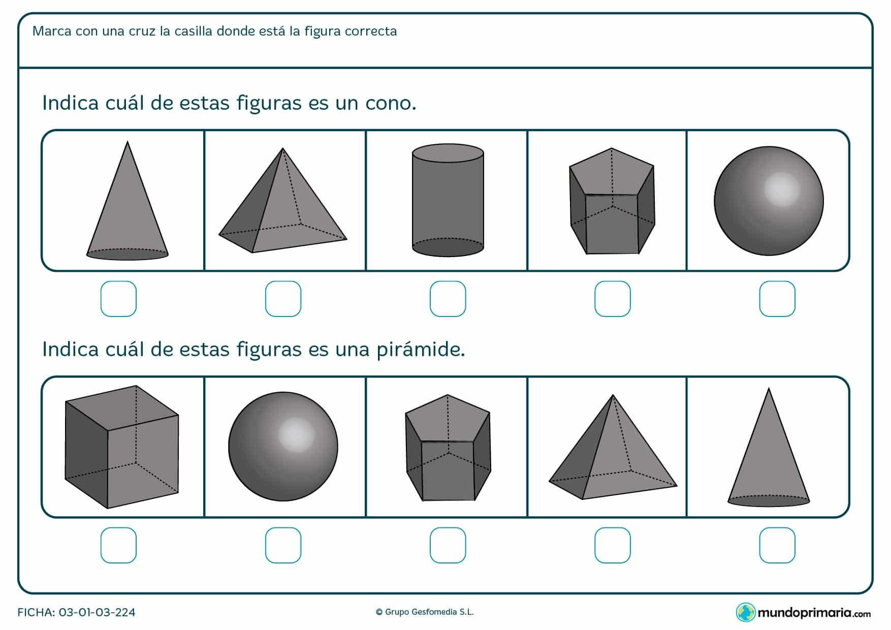 Ficha de planos piramidales en la que hay que indicar la figura que te pide en el enunciado.