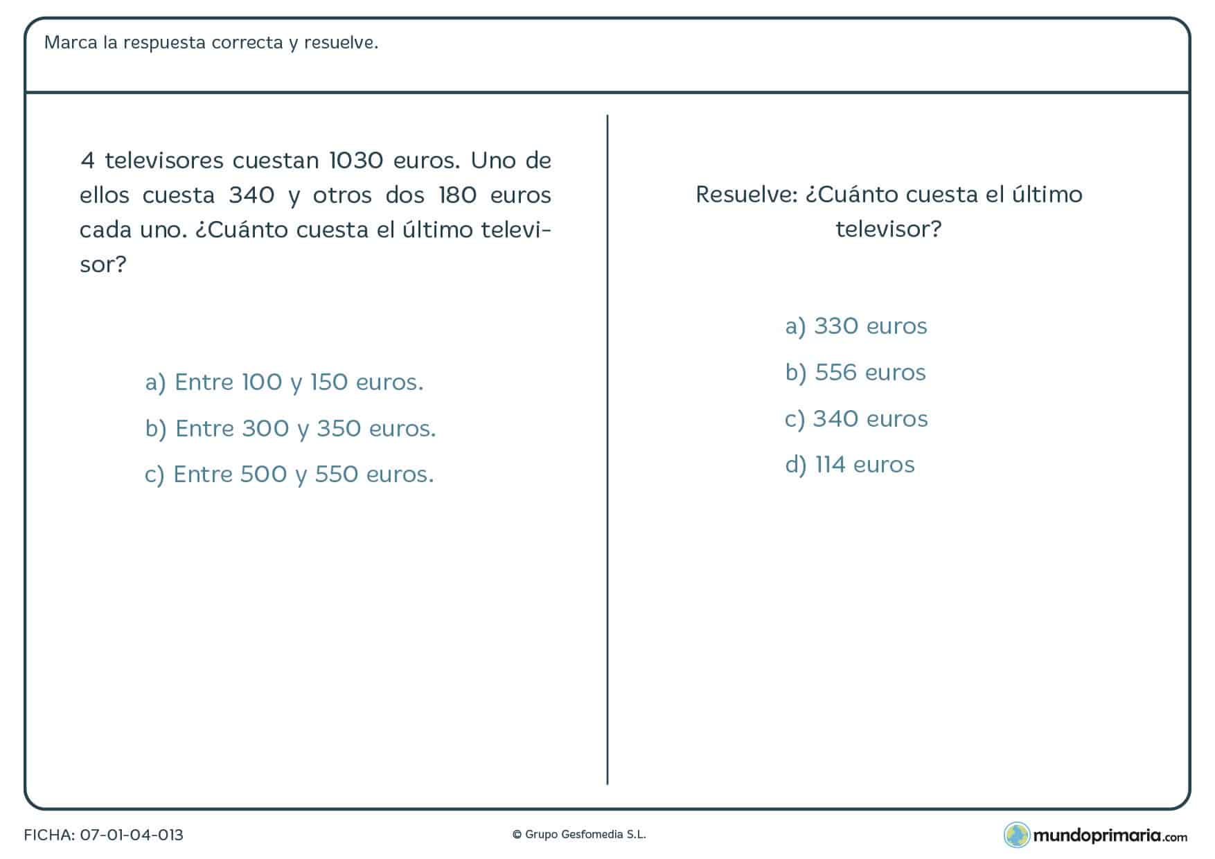 Ejercicios resolución problemas para quinto primaria