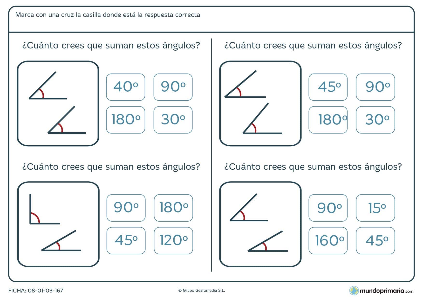 Ficha de sumar ángulos aproximados a través de su representación gráfica.