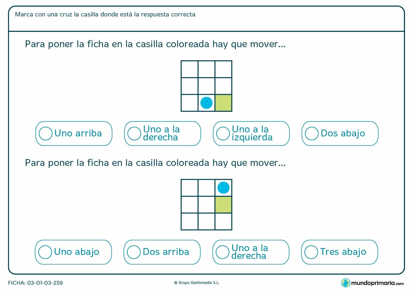 En esta ficha debes contar las posiciones para unir ambos distintivos coloreados.
