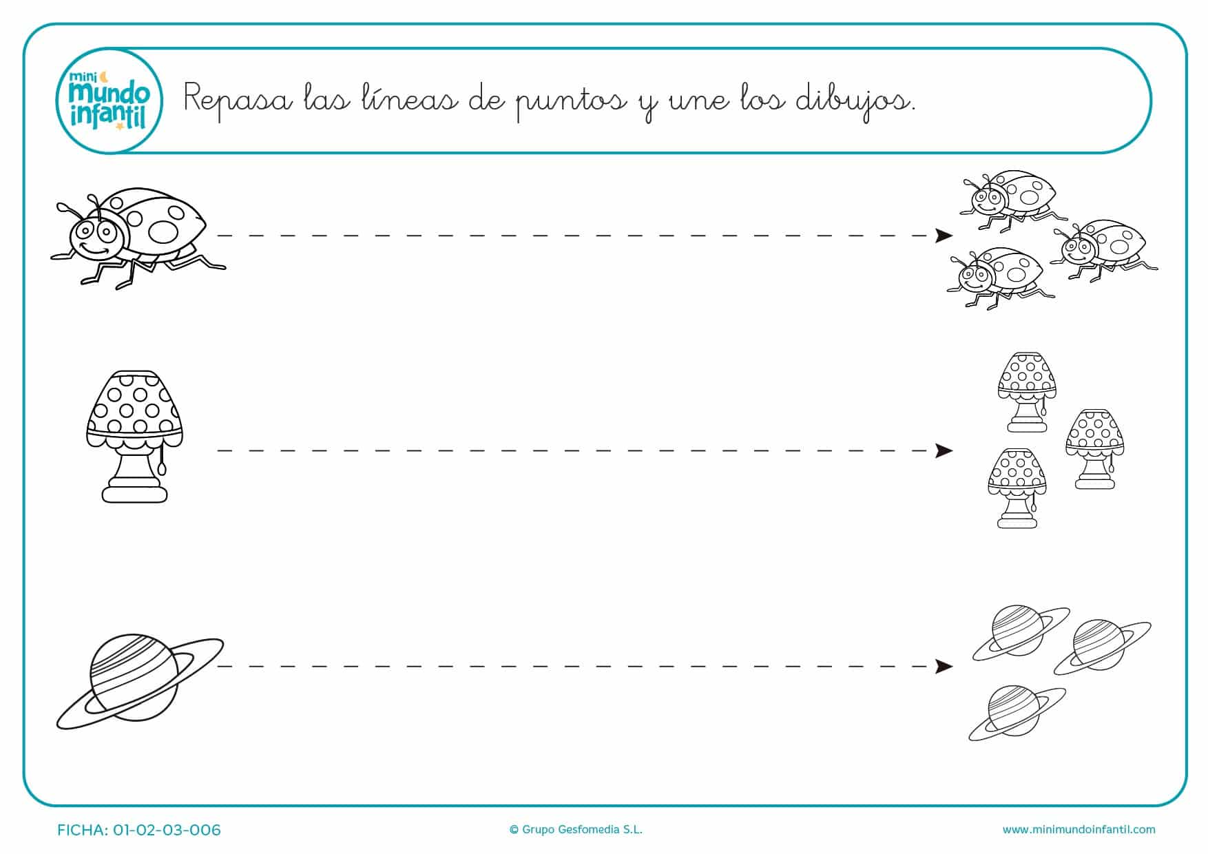 Continúa los puntos para formar líneas horizontales para infantil