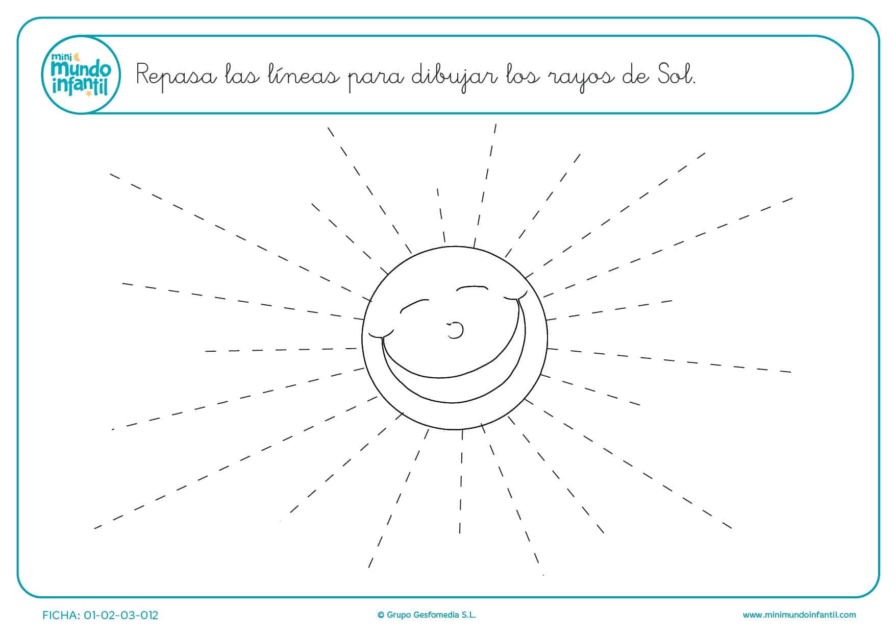 Practicar las líneas de puntos para formar el dibujo del sol