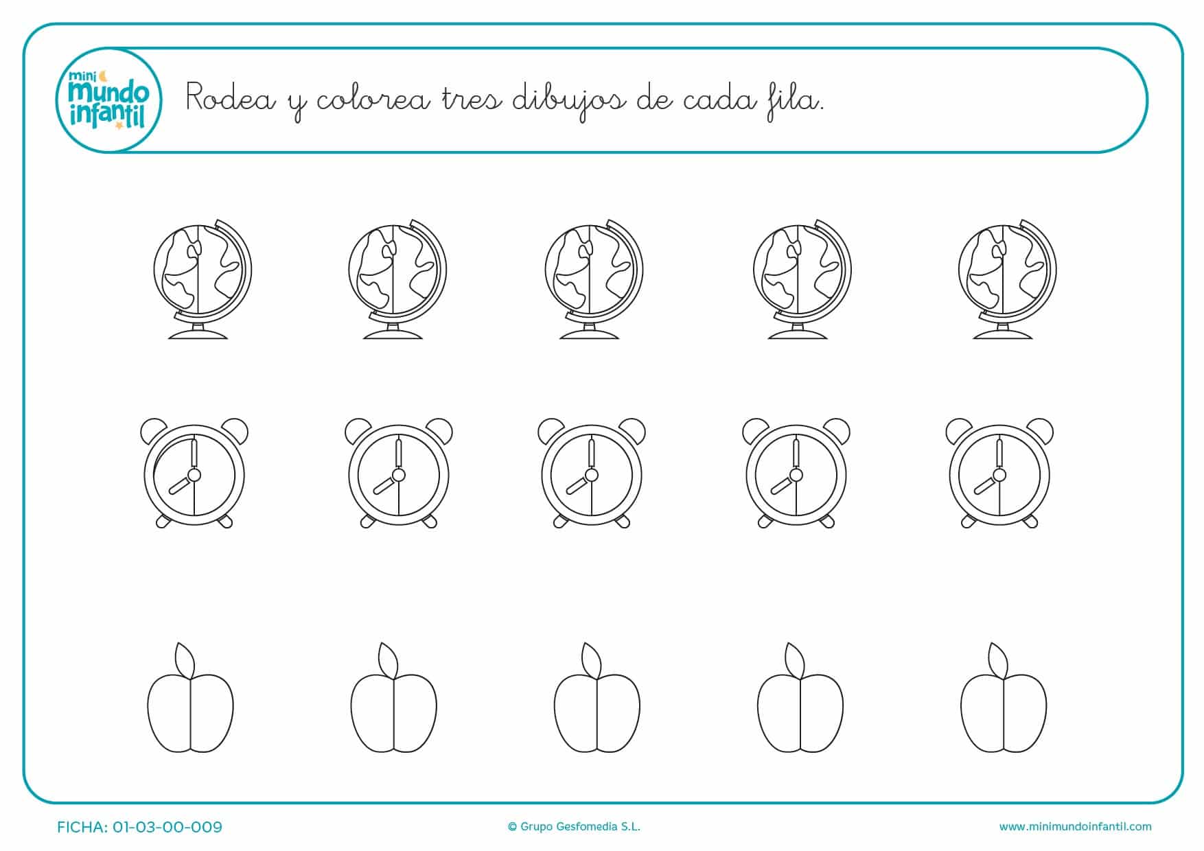 O media manzana o Tres dibujos pintar el reloj o la bola del mundo