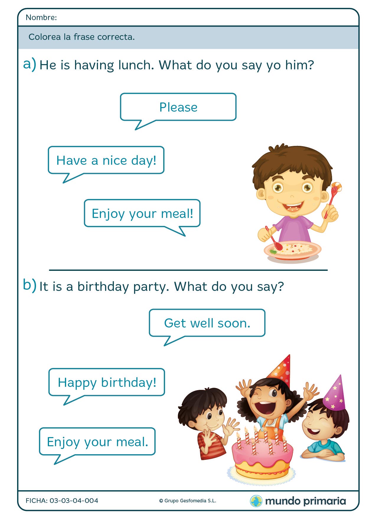 Lámina en la que debes comprender el texto y pintar la frase correcta