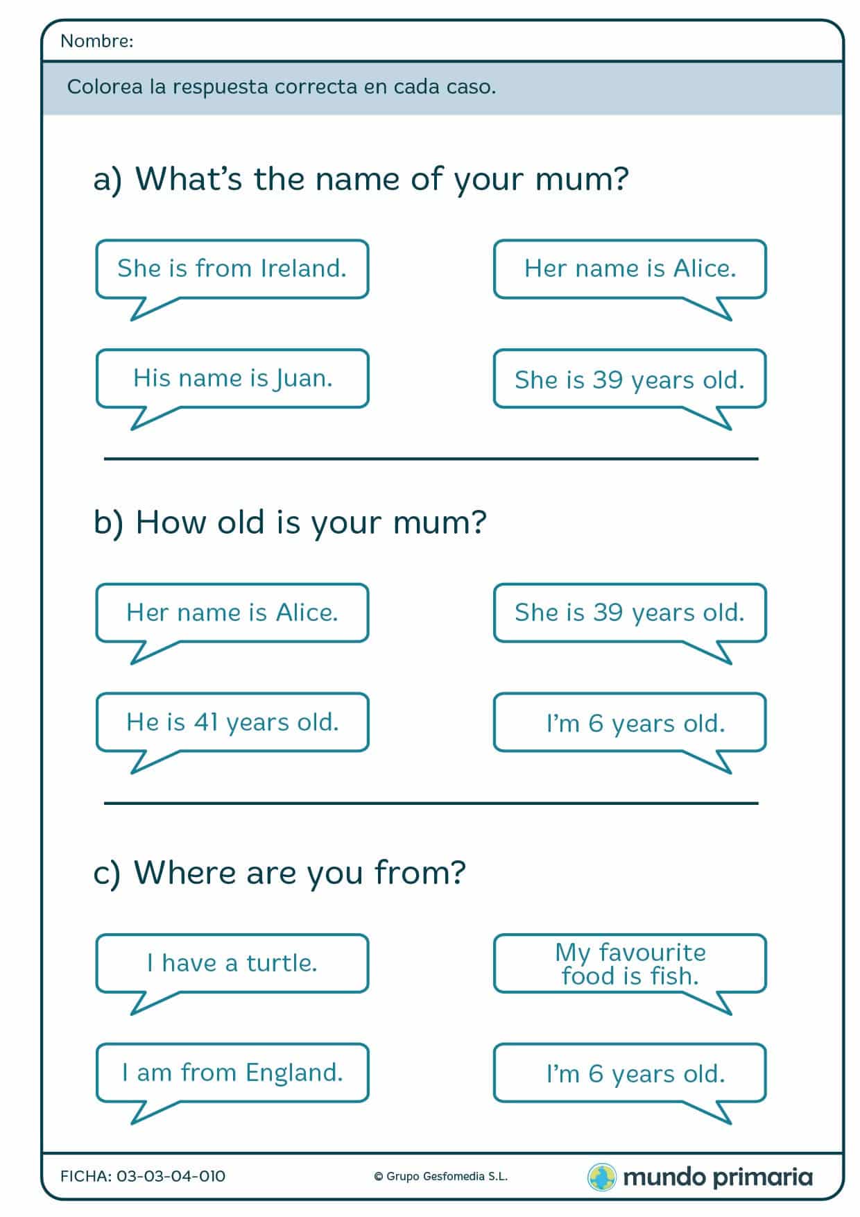 Ficha de leer el texto y responder a las preguntas de Anna en inglés