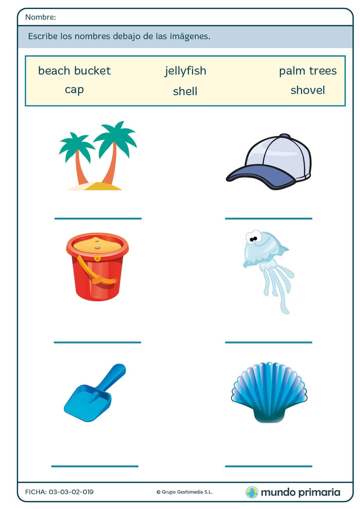 Ficha de repasar vocabulario del verano en inglés
