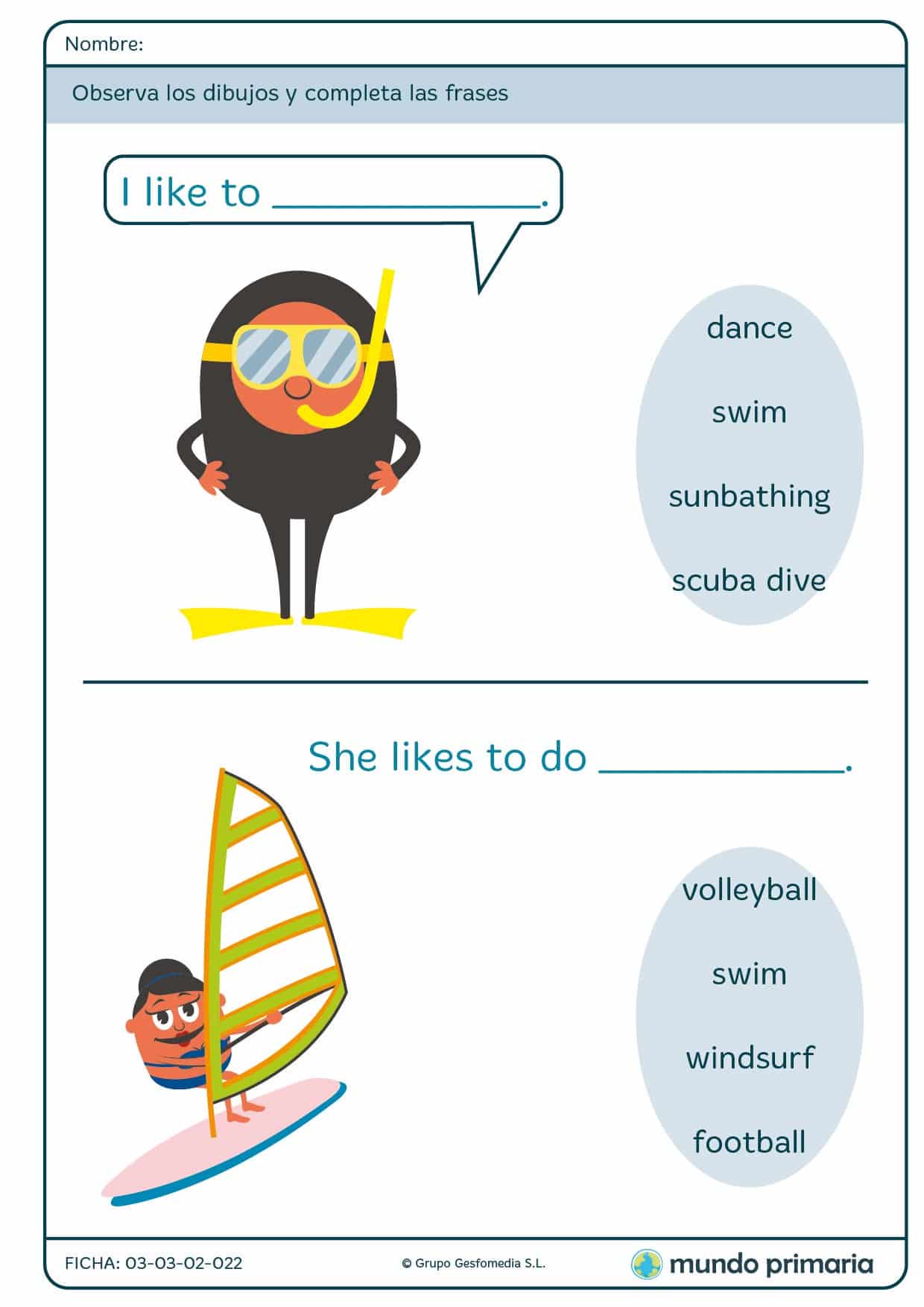 Ficha de inglés about summer vocabulary para 1º de Primaria