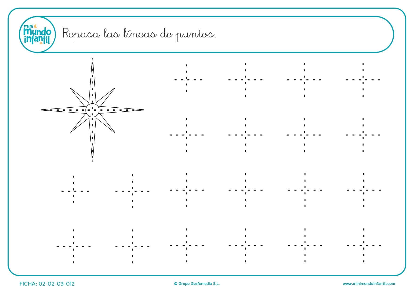 Repasar las cruces con forma de más de la rosa de los vientos