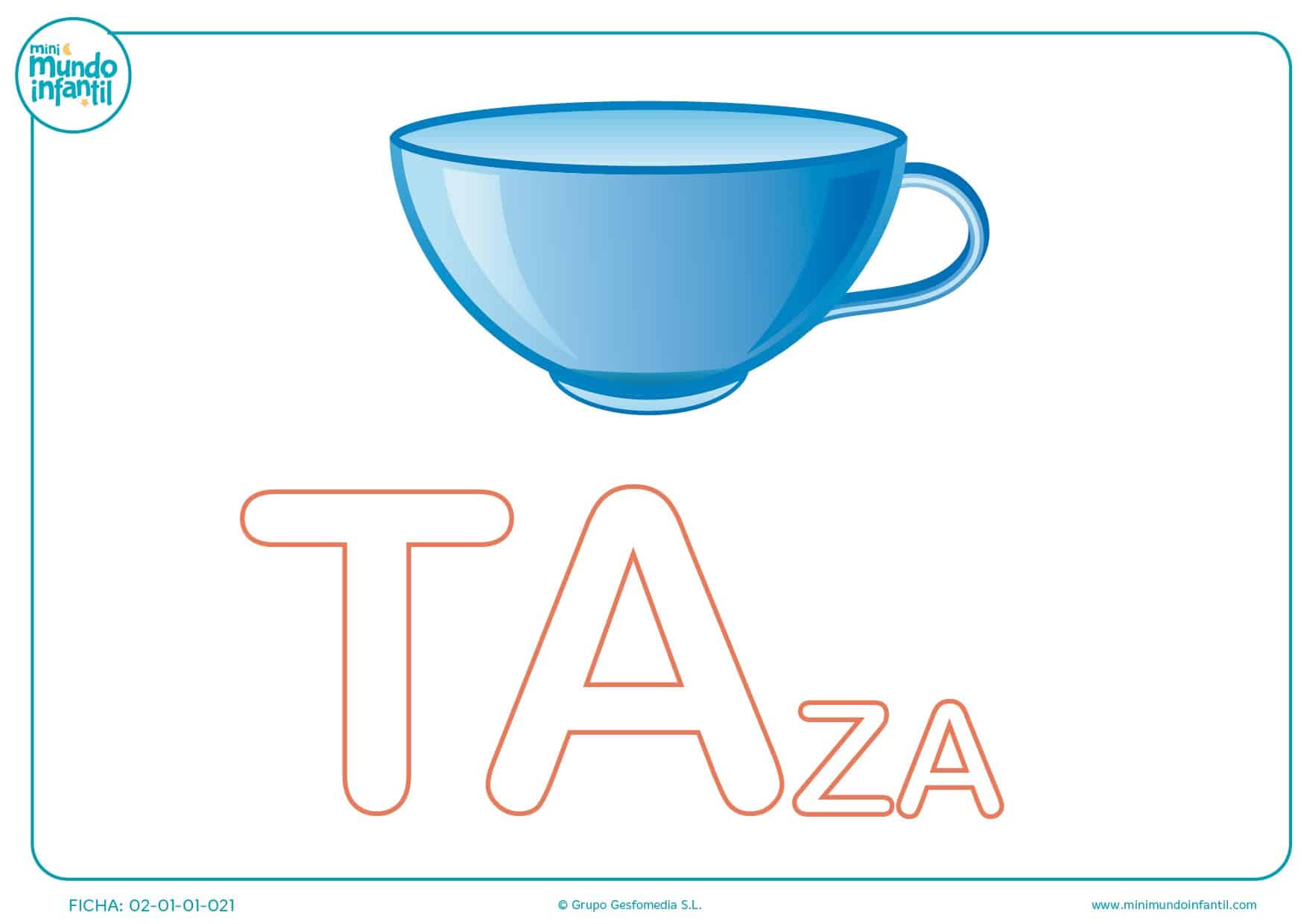 Colorear las letras TA de taza en mayúsculas