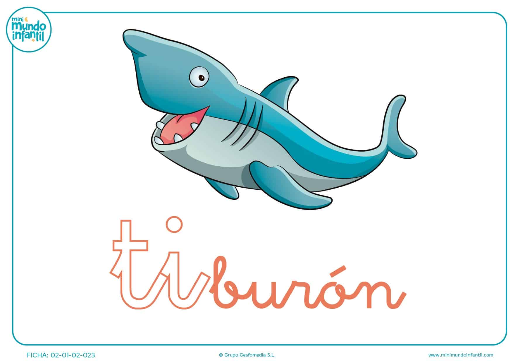 Letras ti de tiburón en minúsculas para pintar