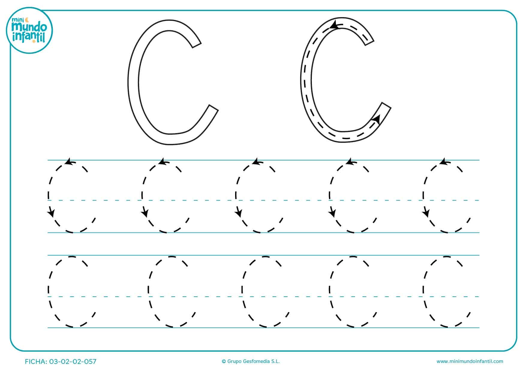 Estudiar la letra C siguiendo el trazo