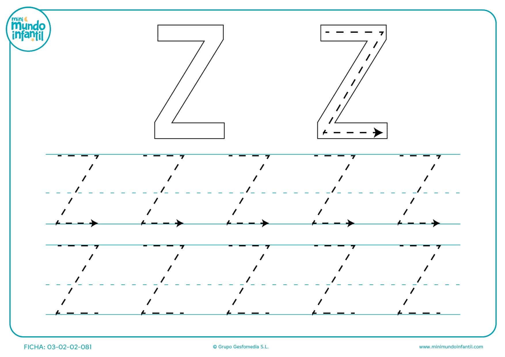 Completar el trazo de la letra Z en mayúsculas