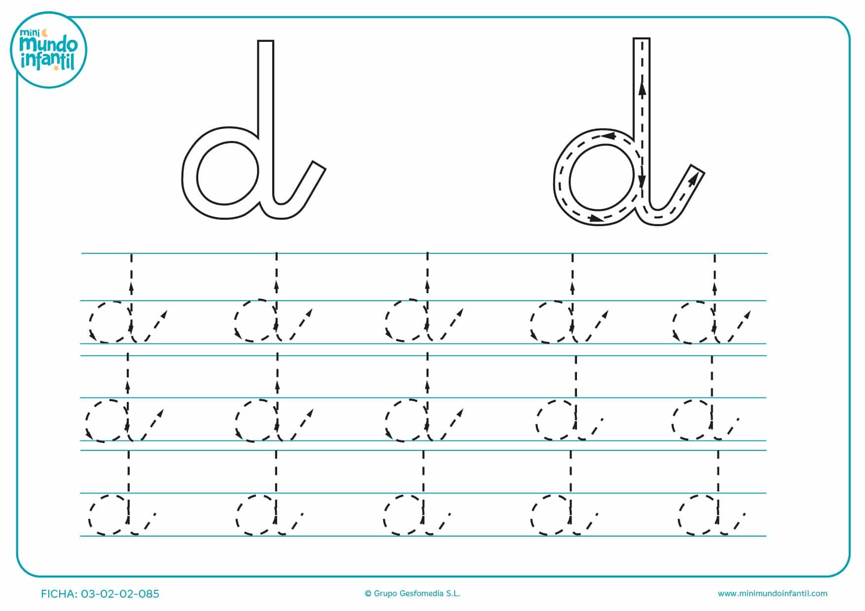 Aprender la letra d en minúsculas repasando los trazados