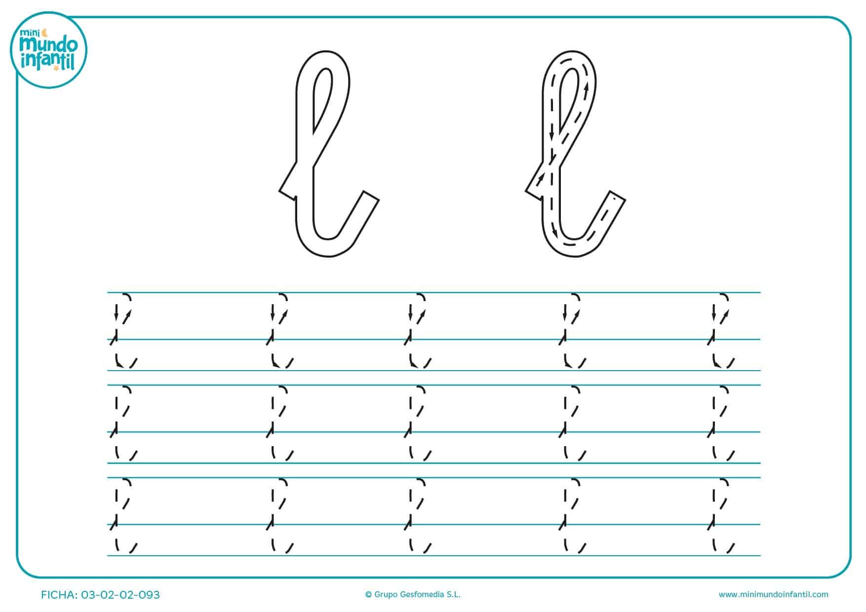 Completar la letra l en minúsculas repasando su trazo