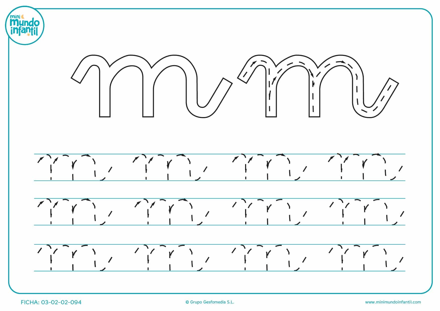 Repasar la letra m en minúsculas continuando el trazo