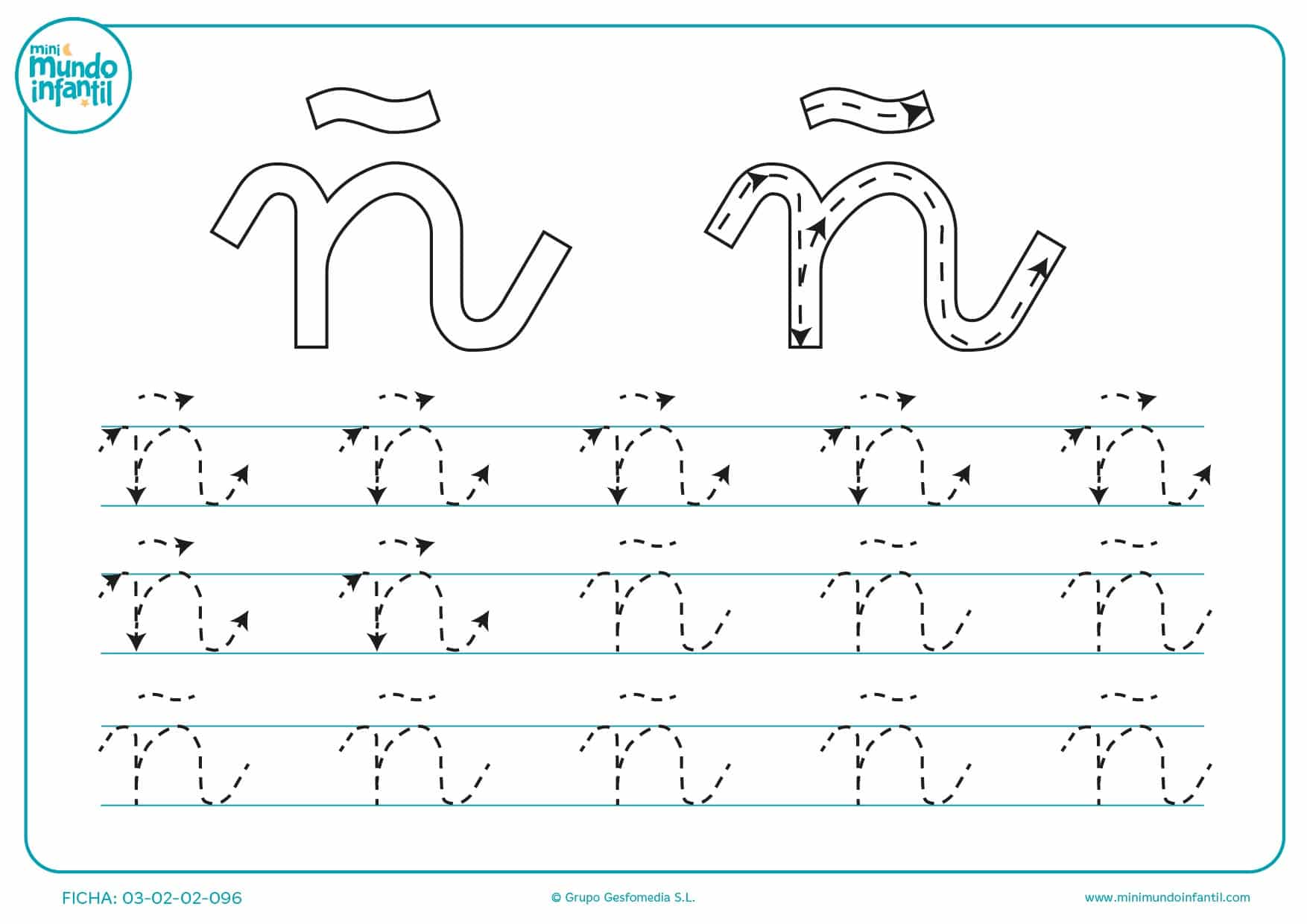 Aprender la letra ñ en minúsculas repasando las líneas