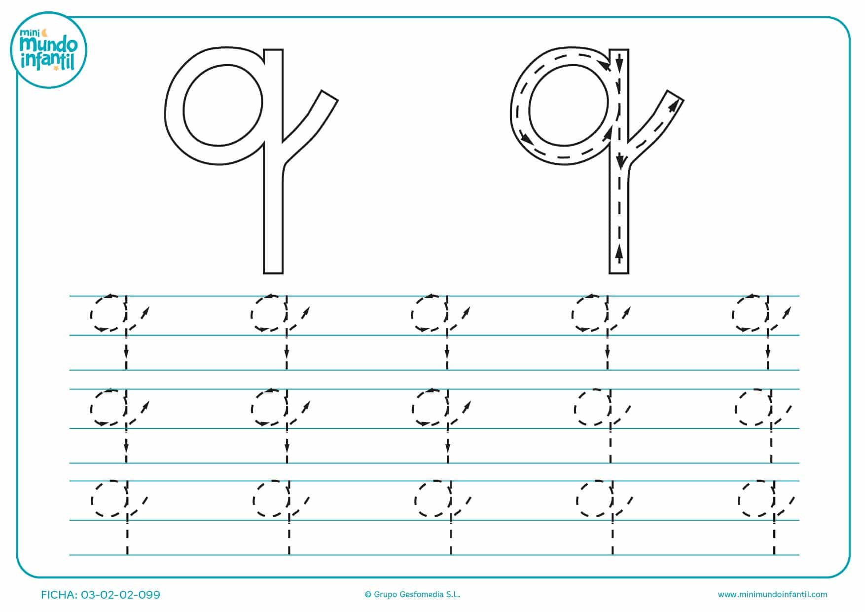 Completar el trazo de la letra q en minúsculas