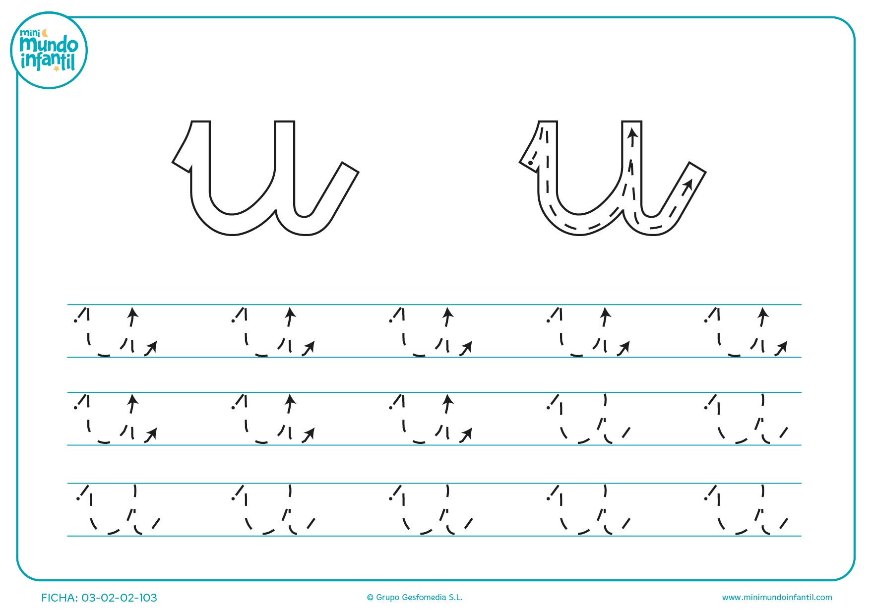 Seguir el trazo de la letra u en minúsculas