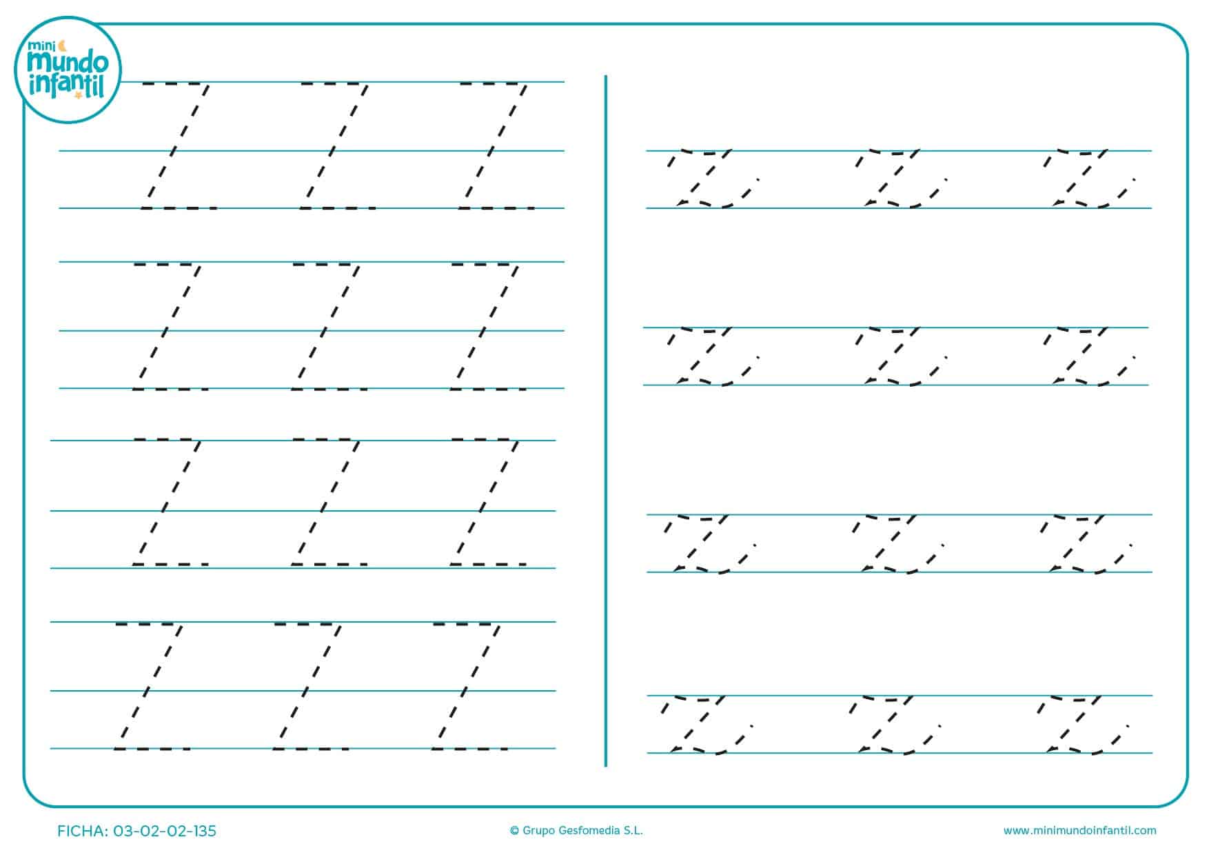 Letra Z en mayúscula y z en minúscula para aprenderr a escribir