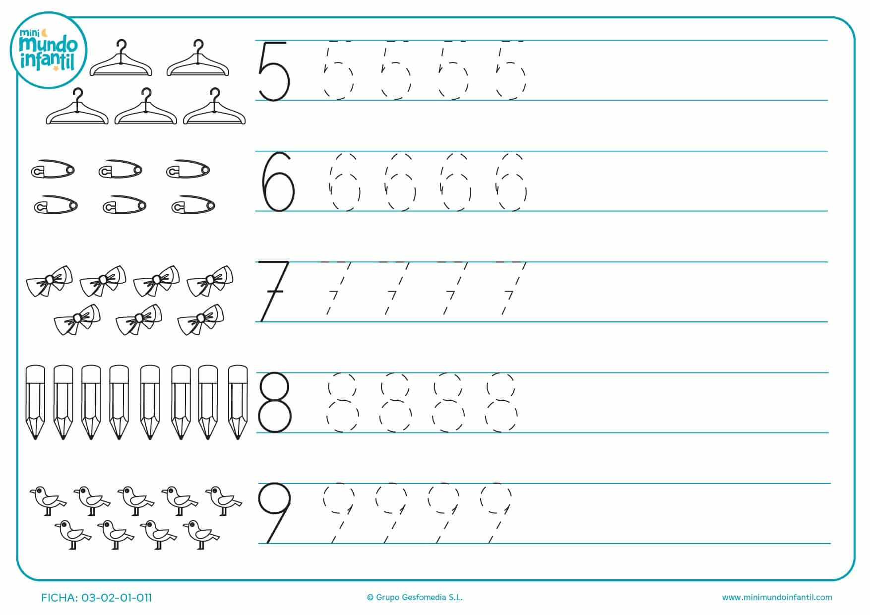 Ficha Varios Números Grafomotricidad Mundo Primaria