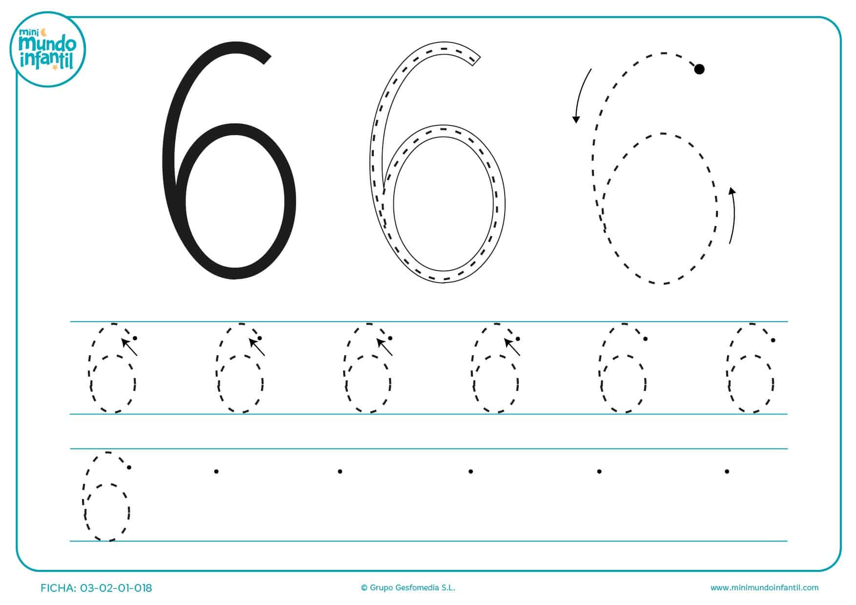 Practica y aprende con el número 6 grafomotricidad para niños