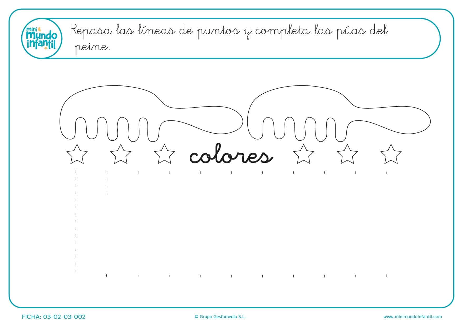 Corrige las líneas verticales del peine para prescolares de infantil