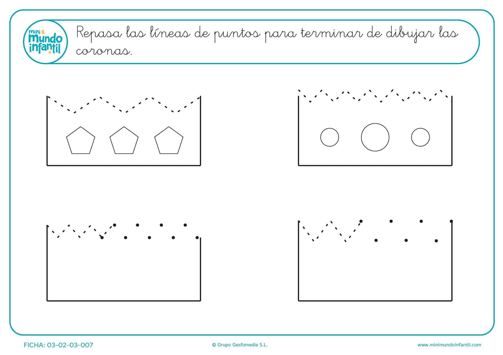 Trazar las líneas de puntos para terminar de dibujar las coronas