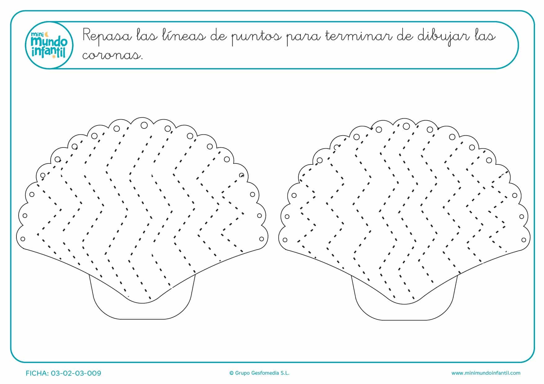 Repasar las líneas en zigzag para terminar de dibujar las conchas