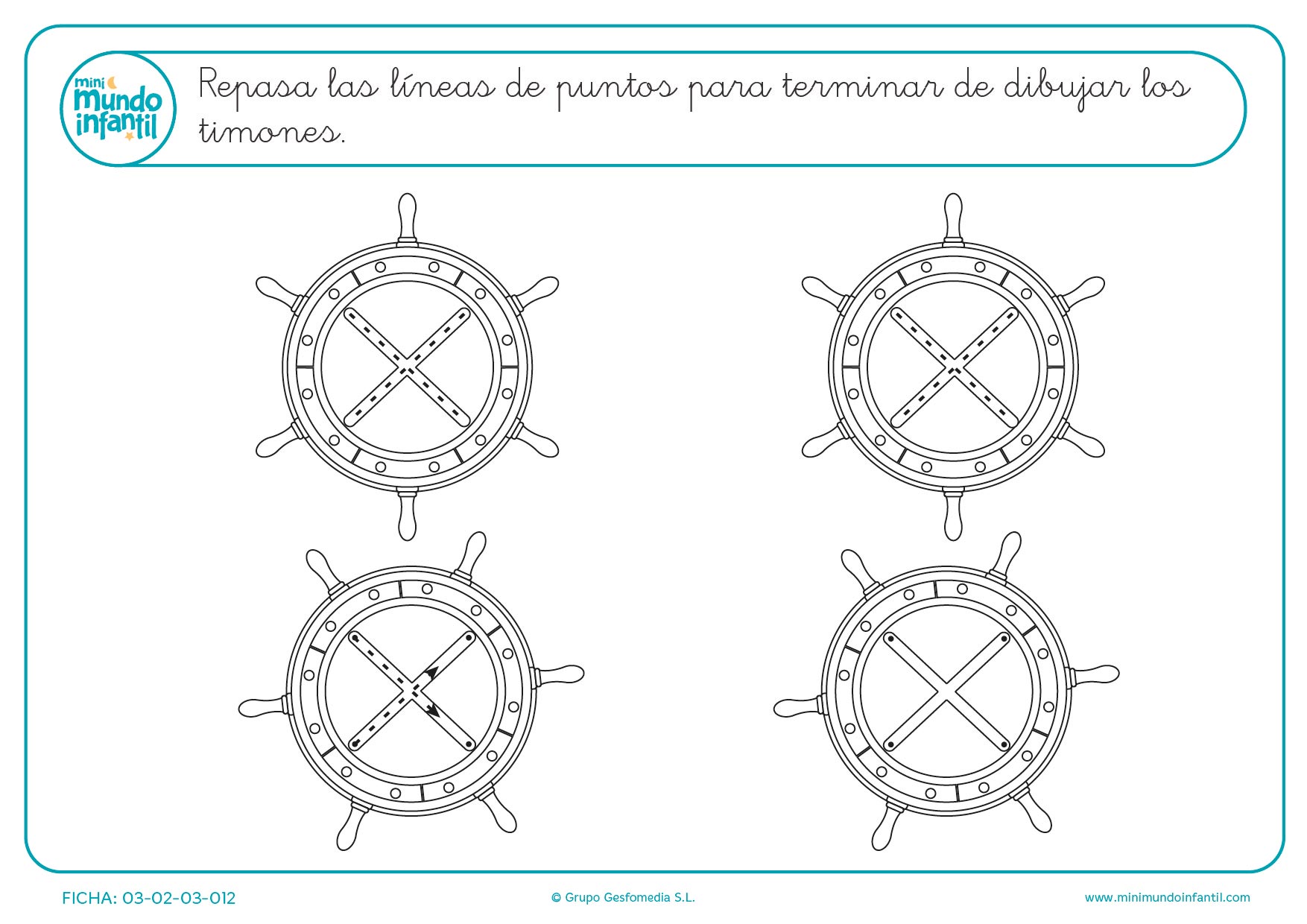 Trazar las líneas de puntos y terminar de dibujar los timones