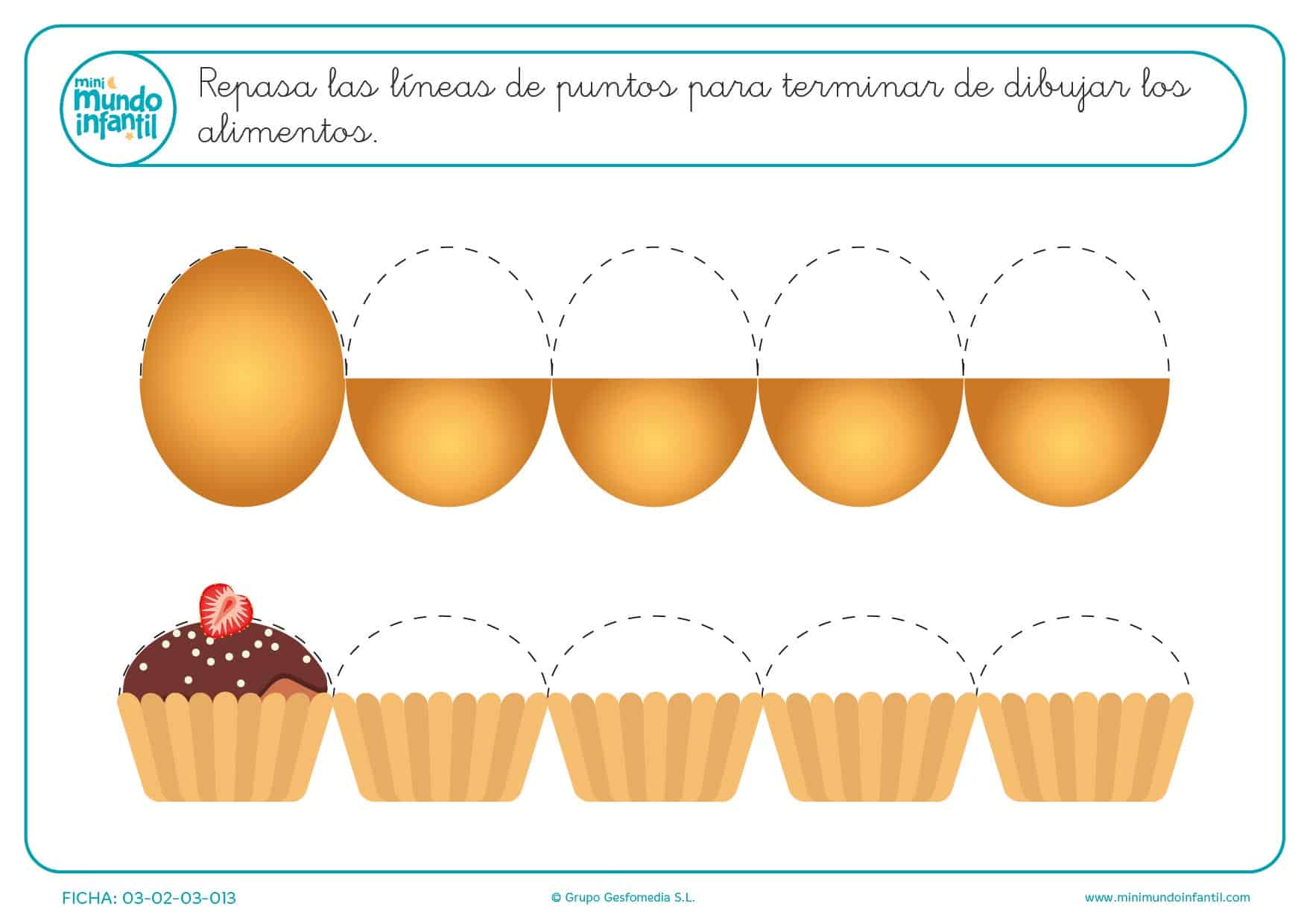 Aprender los medios círculos para dibujar el huevo y la magdalena