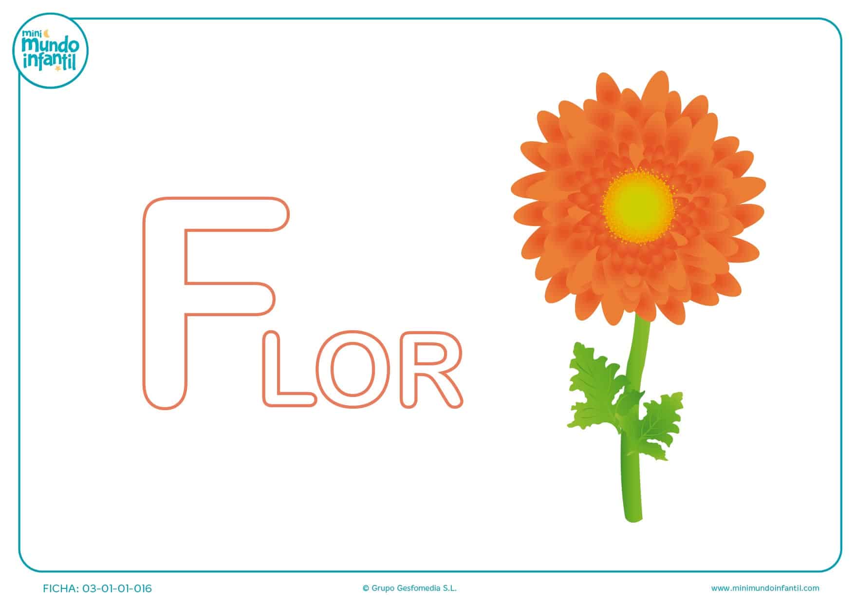 Letra F mayúscula de flor para pintar