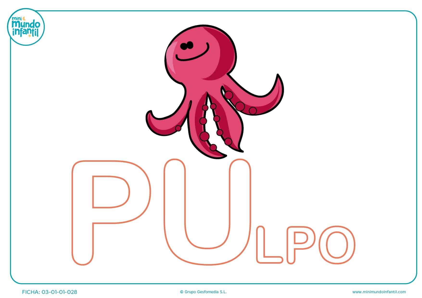 Colorear sílaba PU mayúscula de pulpo