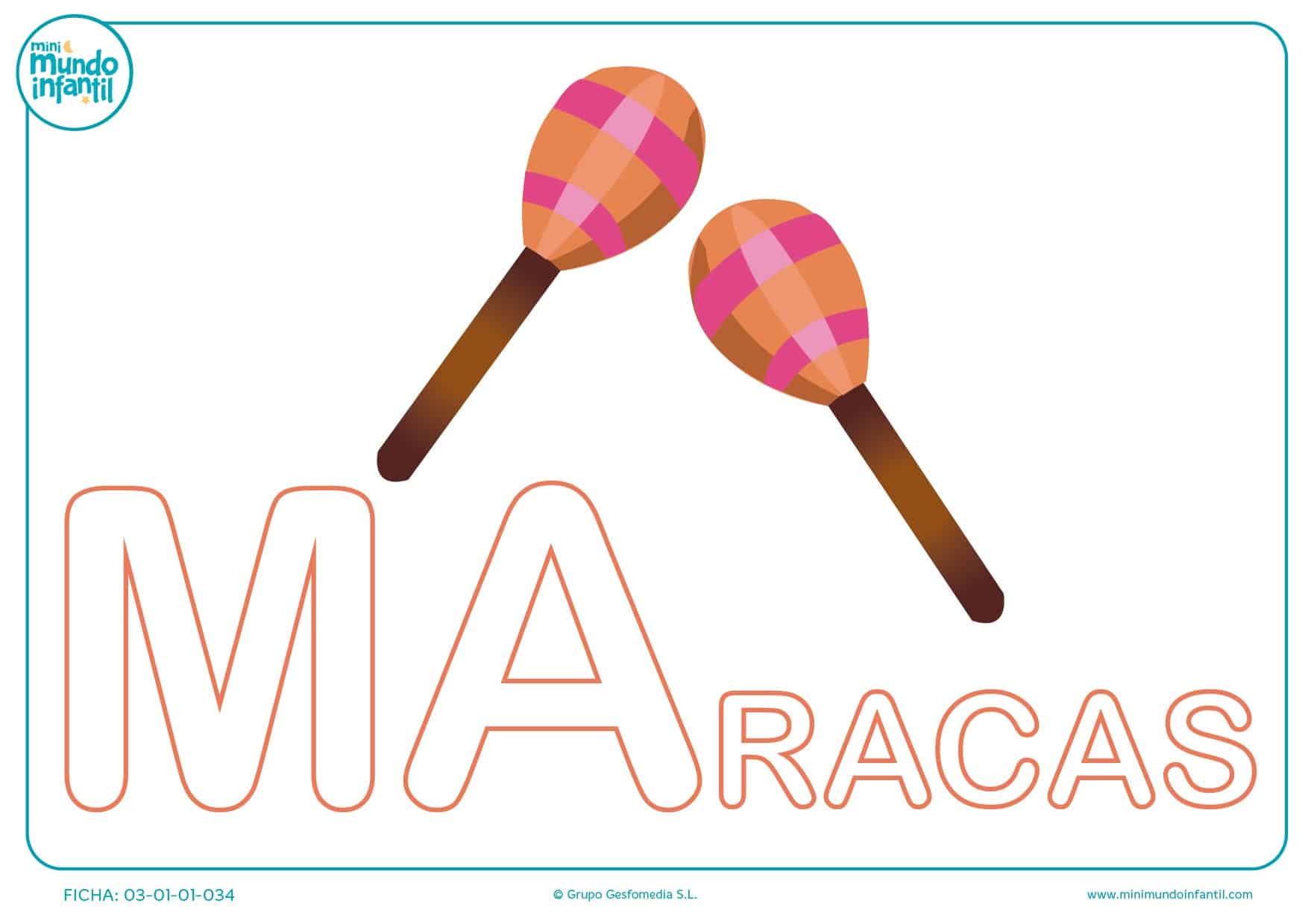 Sílaba MA mayúscula de maracas para colorear