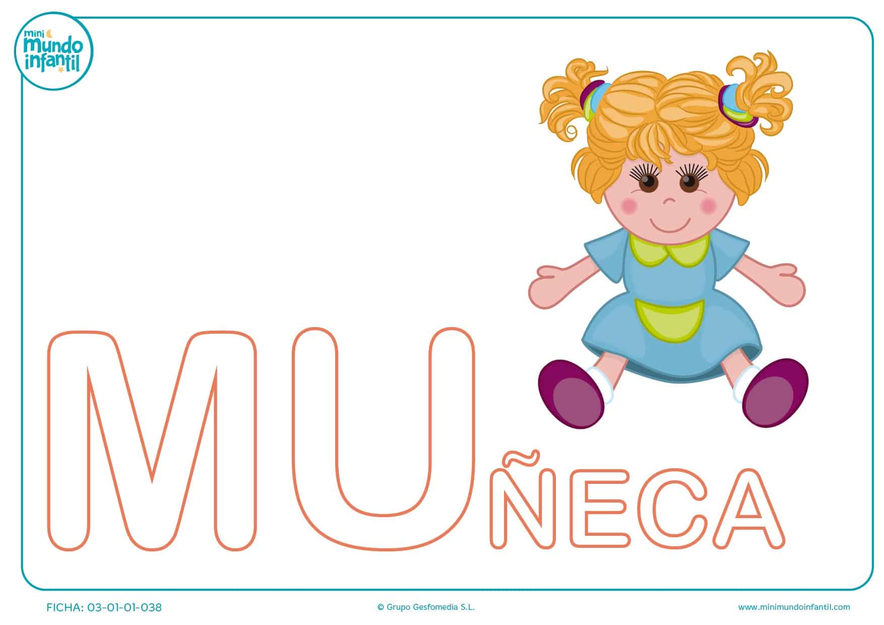 Sílaba MU mayúscula de muñeca para colorear