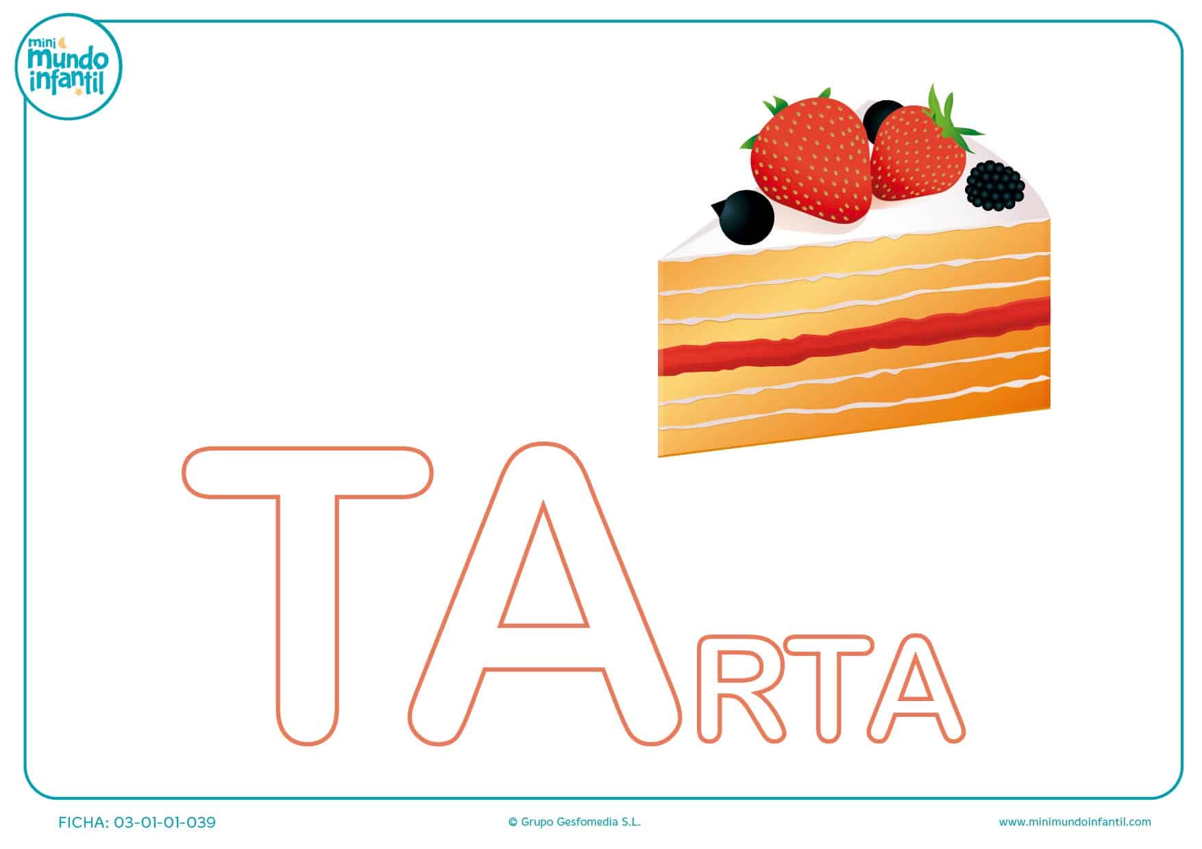 Sílaba TA mayúscula de tarta para colorear