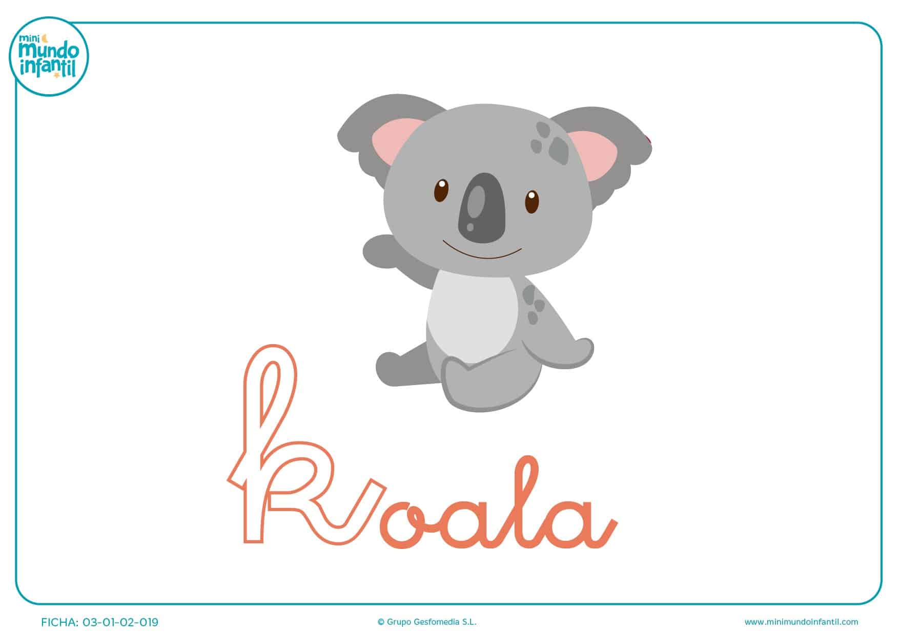 Colorear letra K minúscula de koala