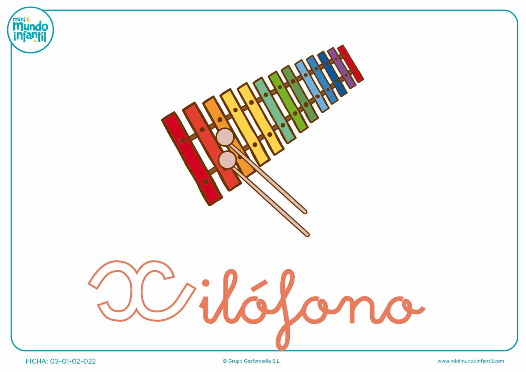 Letra X minúscula de xilófono para pintar