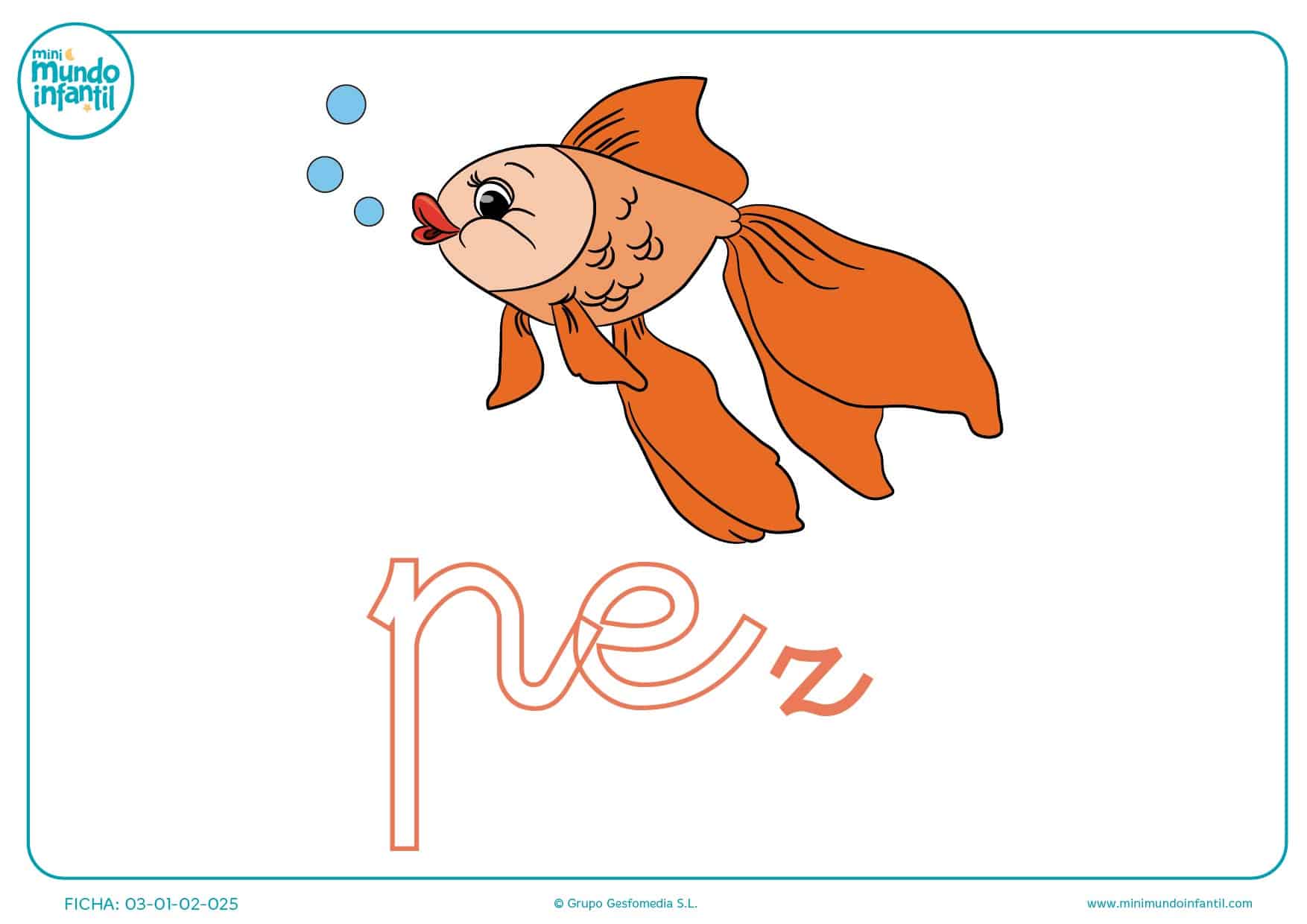 Sílaba PE minúscula de pez para colorear