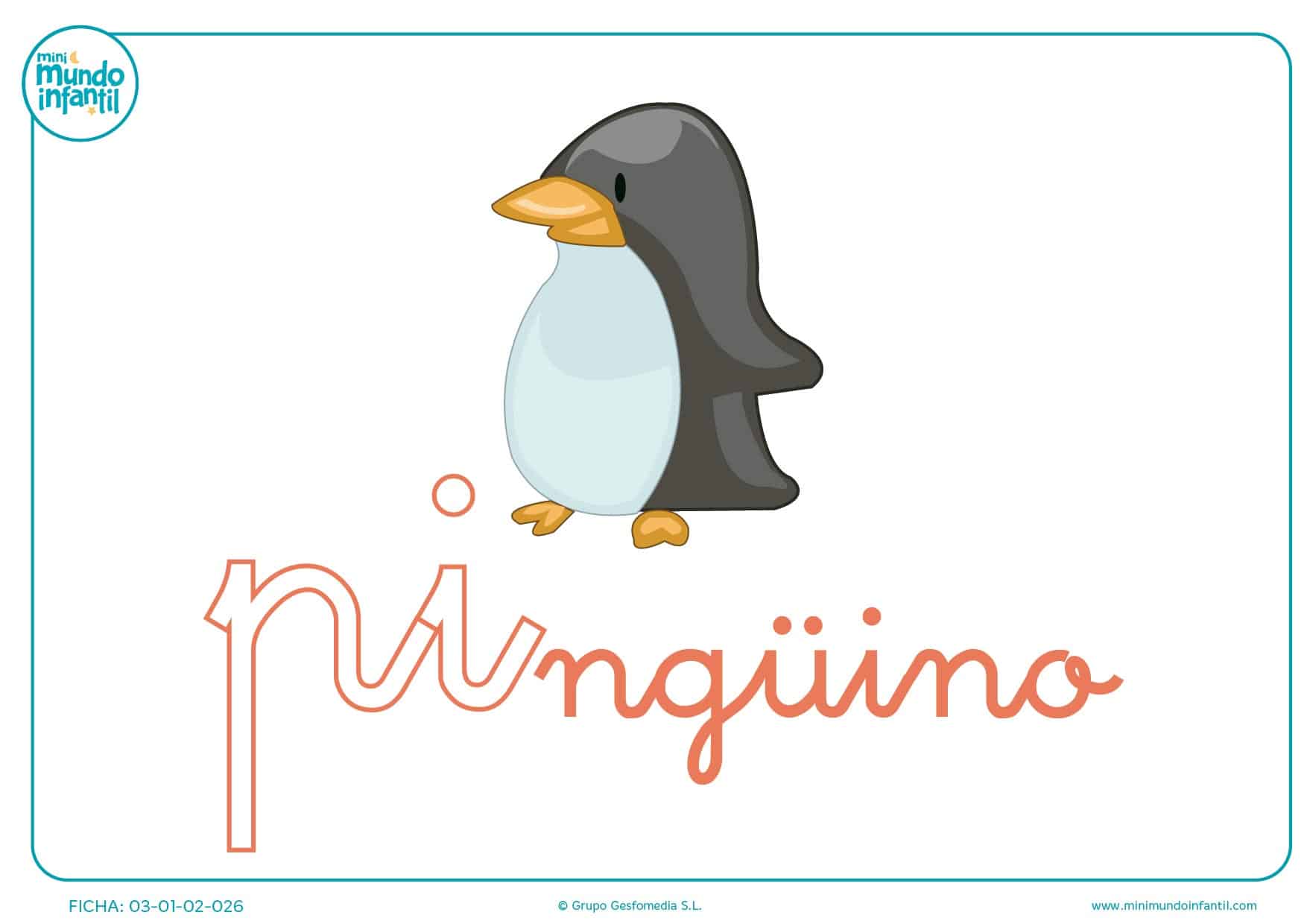 Sílaba PI minúscula de pingüino para completar