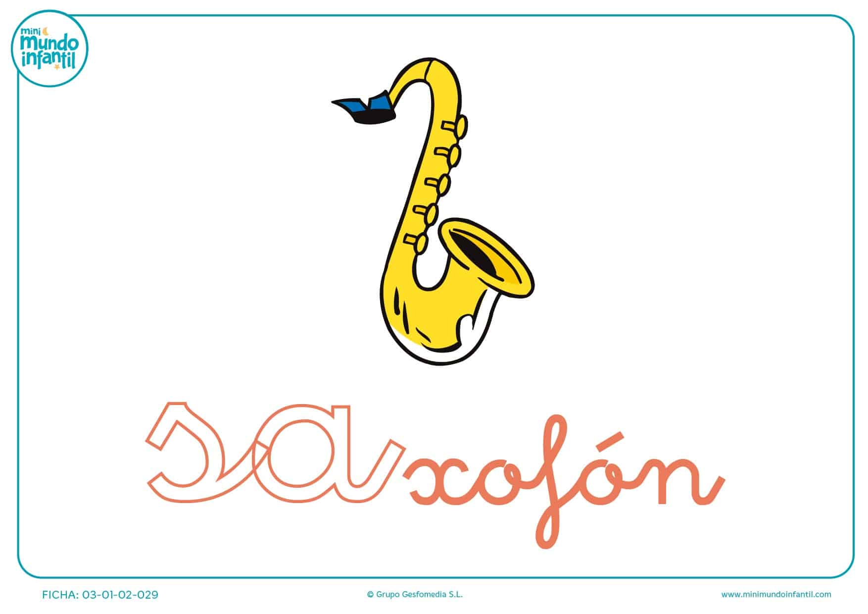 Colorear sílaba SA minúscula de saxofón