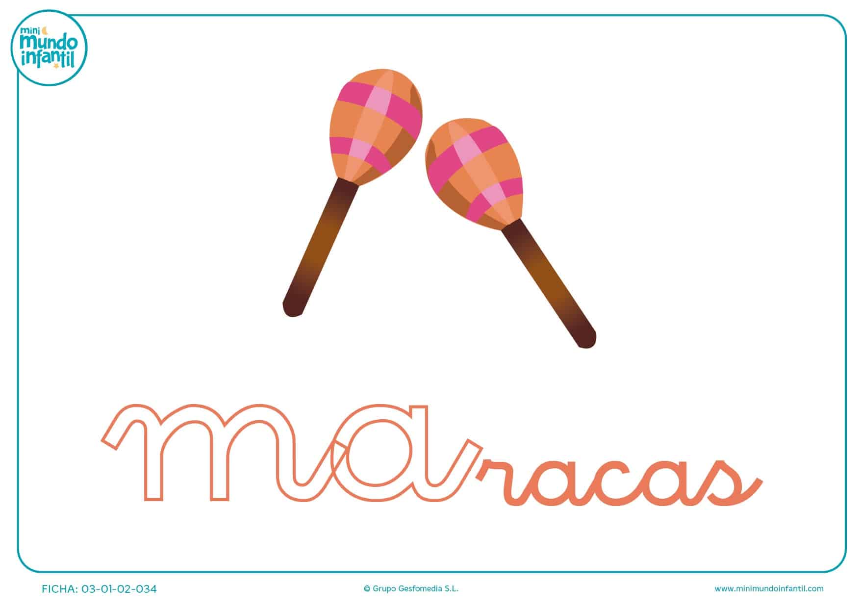 Sílaba MA minúscula de maracas para pintar