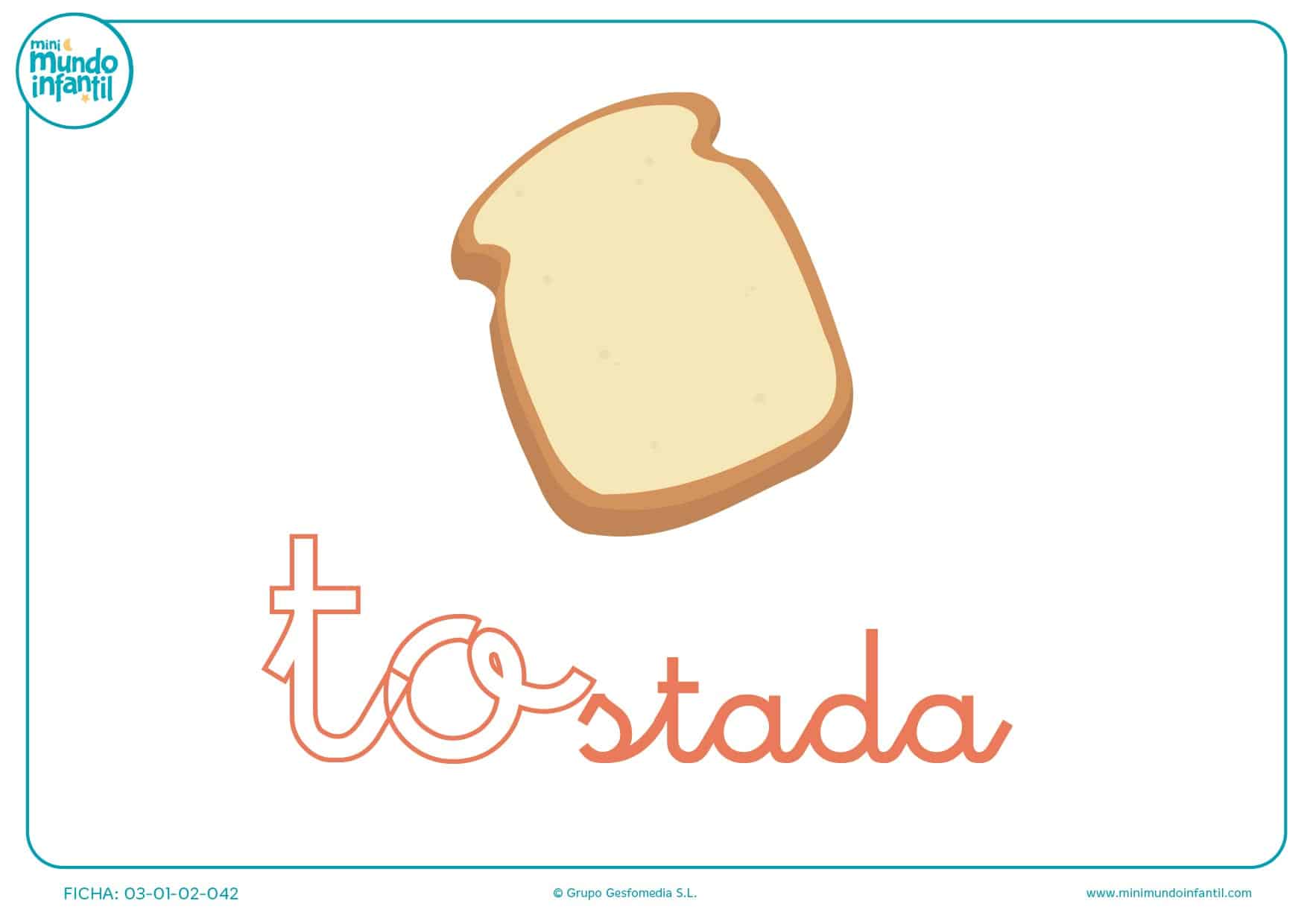 Sílaba TO minúscula de tostada para pintar