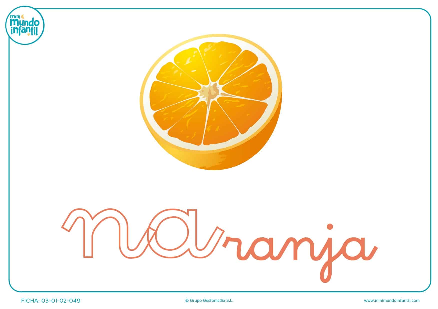 Sílaba NA minúscula de naranja para pintar