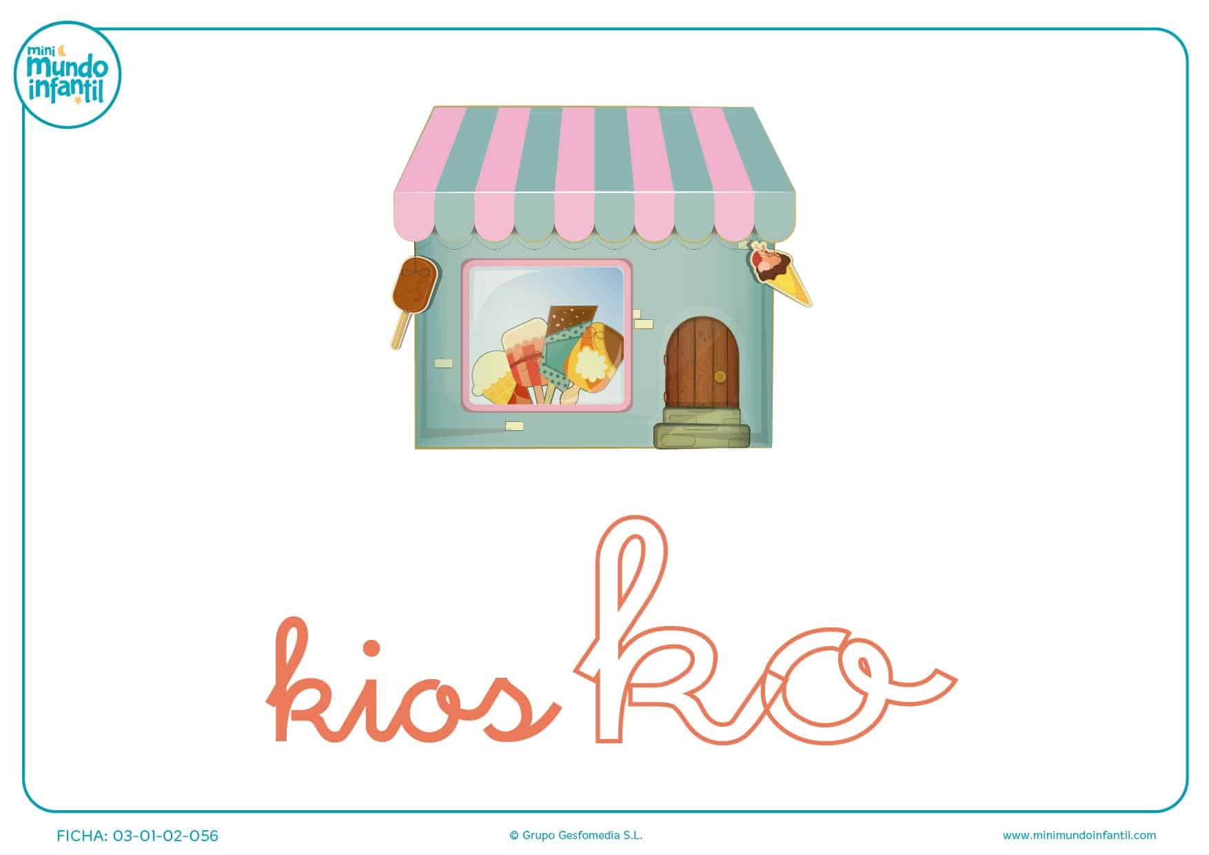 Pintar sílaba KO minúscula de kiosko