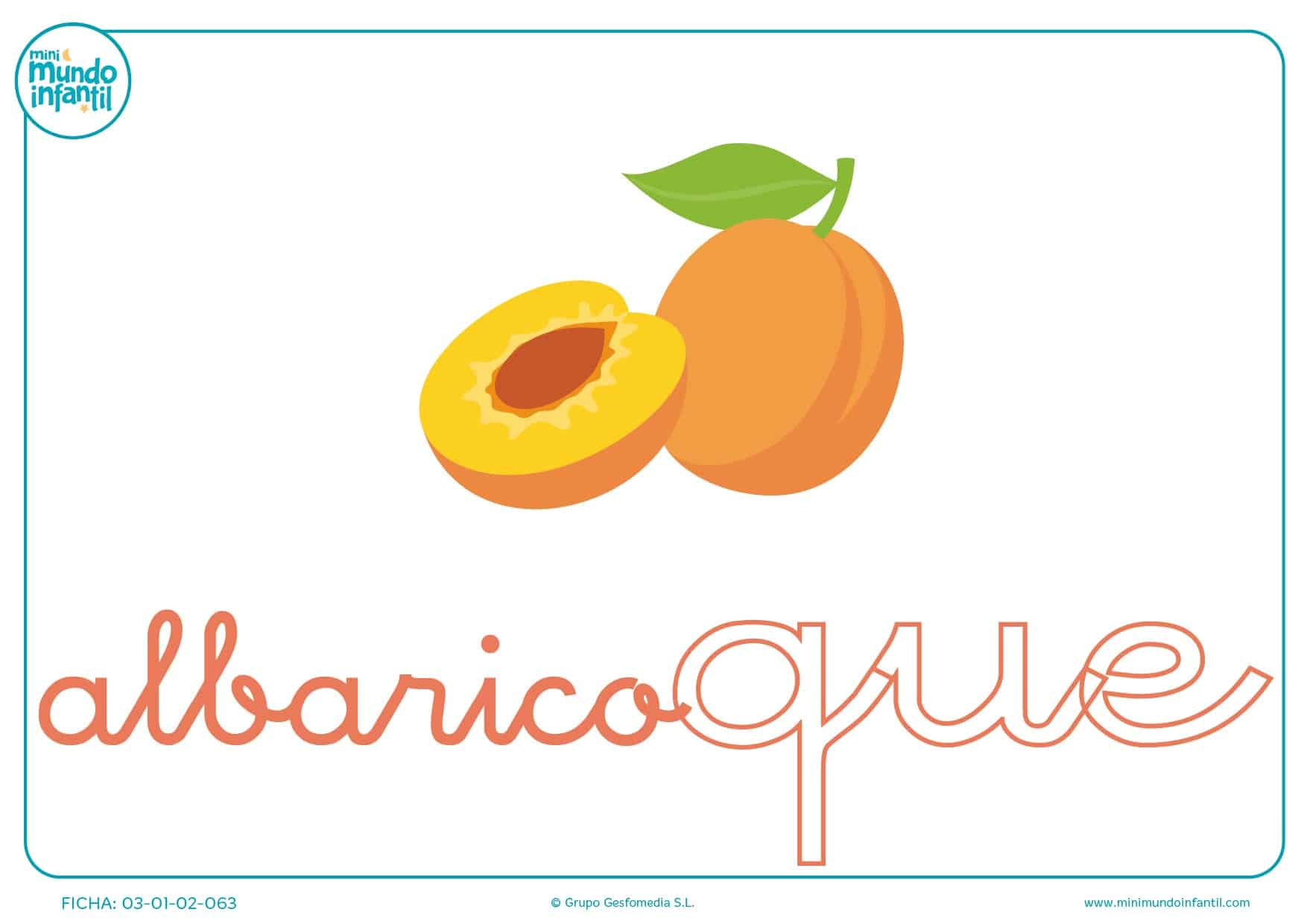 Sílaba QUE minúscula de albaricoque para colorear