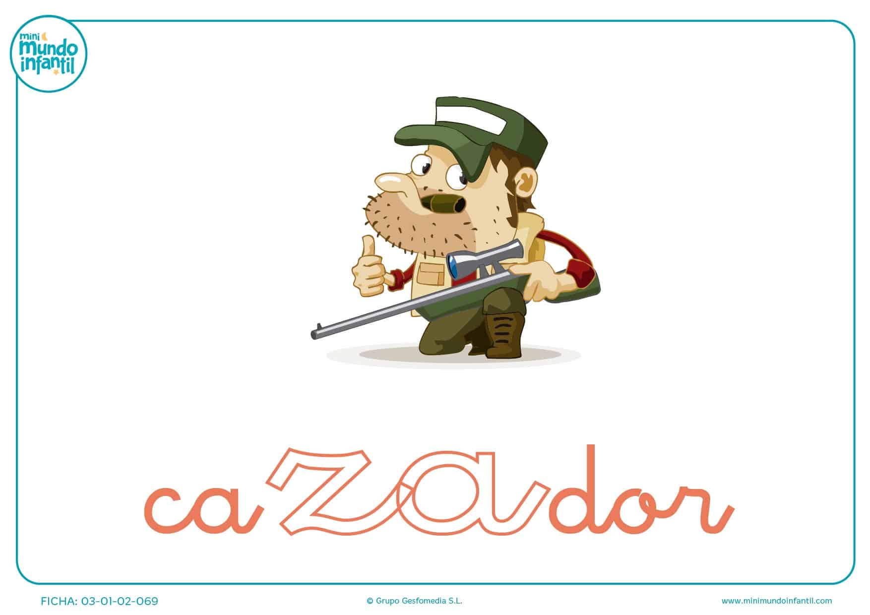 Colorear sílaba ZA minúscula de cazador