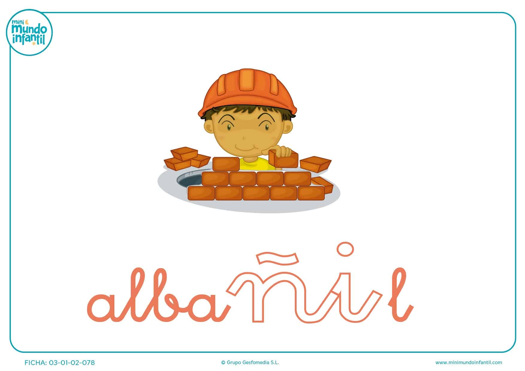 Sílaba pintar ÑI minúscula de albañil para pintar