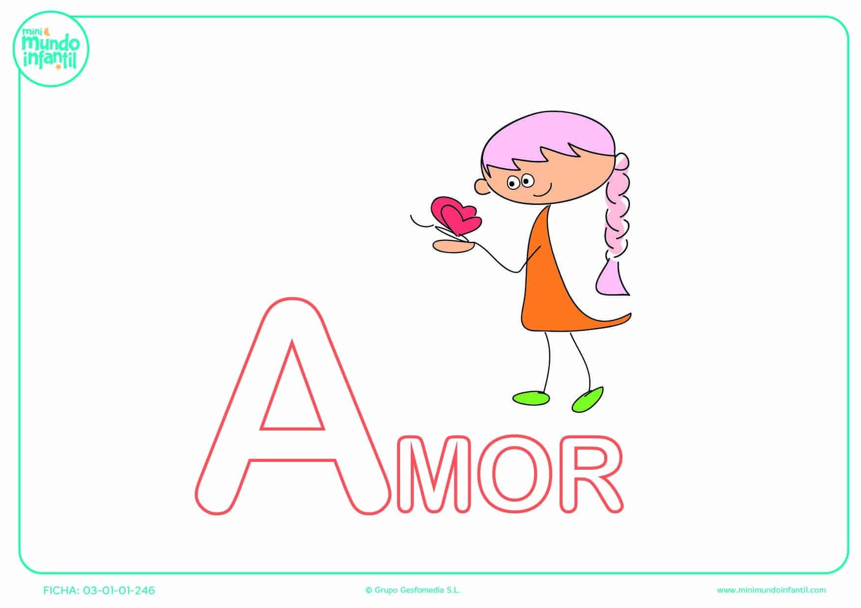 Colorear la letra A mayúscula de amor