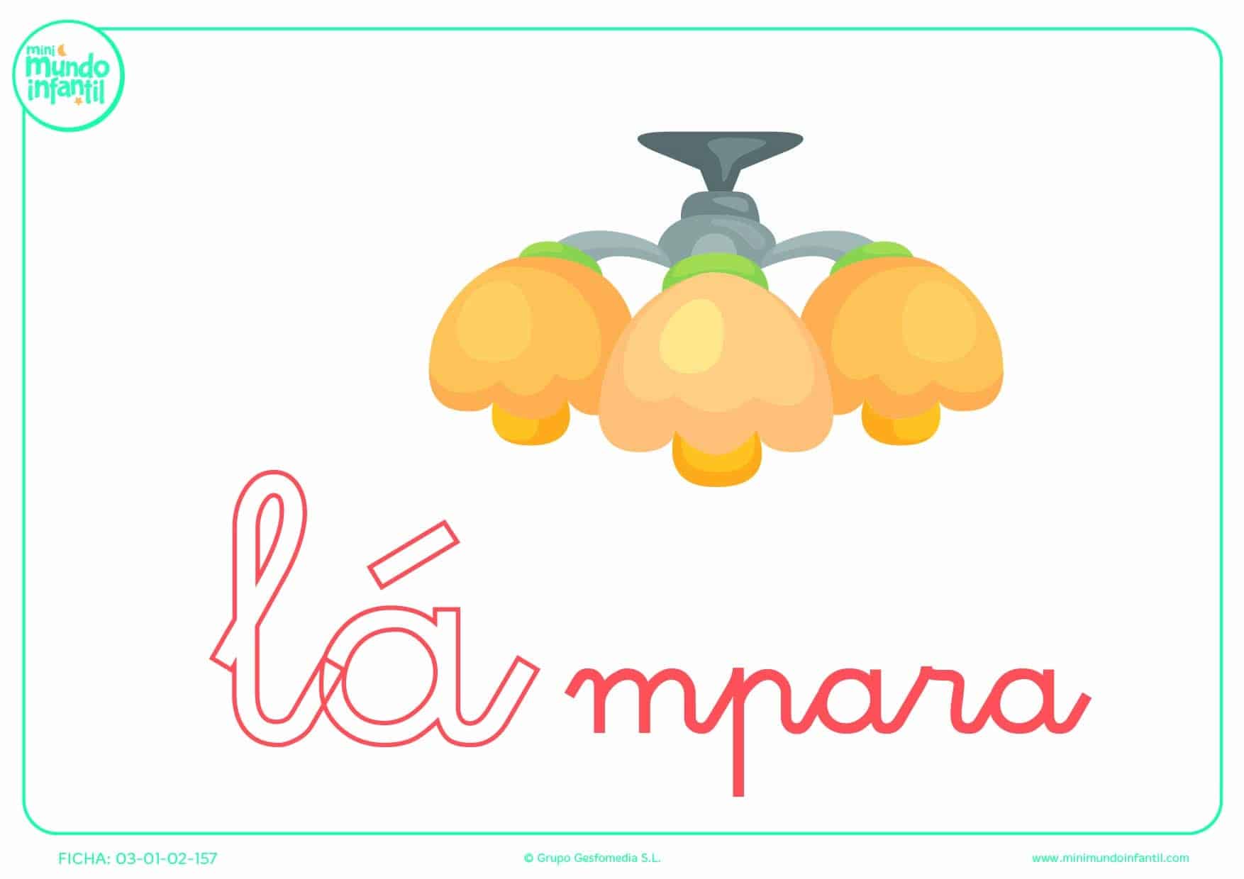Colorear la sílaba LA minúscula de lámpara